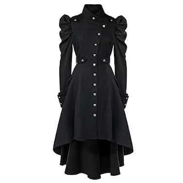Oiefeen Womens Medieval Gothic Tuxedo Victorian Long Trench Jacket Halloween Costume L Black111
