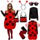 Janmercy Women Ladybug Costume Set Halloween Accessories Tutu Ladybug Dress up Set Halloween Cosplay Party Antenna Headband2xl