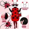 Janmercy Women Ladybug Costume Set Halloween Accessories Tutu Ladybug Dress up Set Halloween Cosplay Party Antenna Headband2xl