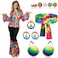 Jiuguva 17pcs 60s 70s Outfits for Women Hippie Costume Set Disco OutfitClassic StyleXLarge