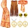 Haull 7 Pcs 60s 70s Disco Hippie Outfits for Women Halloween Costume Set Boho Flared Pants Fringe Vest Peace SignDelicateLarge