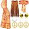 Haull 7 Pcs 60s 70s Disco Hippie Outfits for Women Halloween Costume Set Boho Flared Pants Fringe Vest Peace SignDelicateLarge