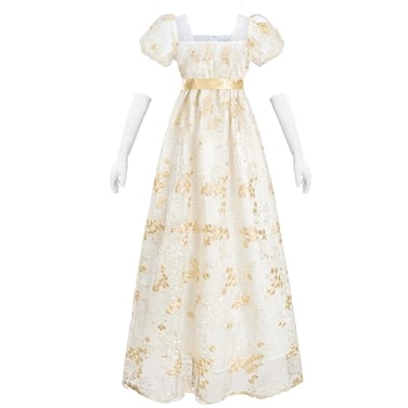 NSPSTT Golden Regency Dresses for Women Plus Size Victorian Ball Gown with Long White Gloves S