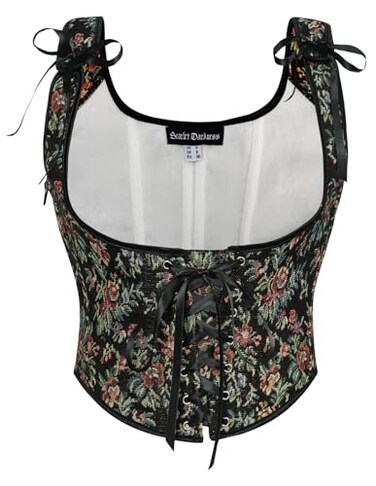 Scarlet Darkness Womens Renaissance Corset Belt Boned Underbust Corset Tops Black Multi Floral Size 8