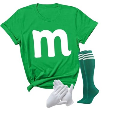 YOKVAN Womens Easy Costumes M TShirts Halloween Team Groups Chocolates Candy Costume Tops M and M Kelly Green S