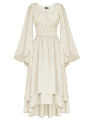 Scarlet Darkness Women Renaissance Costume Split Bell Sleeve Double Layered High Low Dress Apricot L