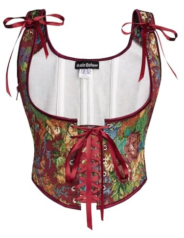 Scarlet Darkness Ren Faire Corset for Women Underbust Renaissance Bodice Red Flower Cluster Size 8