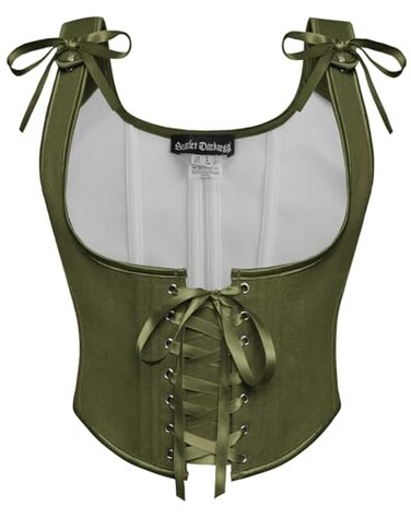 Scarlet Darkness Womens Underbust Corset Top Renaissance Medieval Laceup Boned Fairycore Pirate Corsets Solid Olive Green Size 6