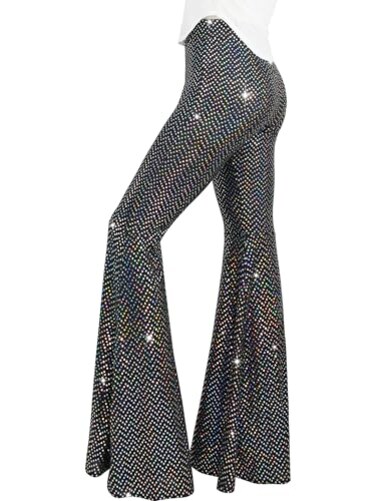 Nawgut Womens Sequin Flare Pant Sparkly High Waisted Leg Bell Bottom Glitter Trousers Night Out ClubwearXXLarge