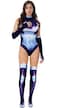 Demasko Womens Purple Printed Bodysuit Costume Stretchy 3D Jumpsuit for Halloween Cosplay Uniform Outfit M