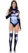 Demasko Womens Purple Printed Bodysuit Costume Stretchy 3D Jumpsuit for Halloween Cosplay Uniform Outfit M
