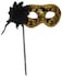 AZYOUNG Womans Christmas Halloween Black Purple Red White Feather Flower Plastic Masquerade Mask on StickBlack
