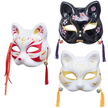AiMiNa 3Pcs Japanese Kitsune Inu Boku Fox Cat Cute Cosplay Half Mask Masquerade Christmas3Set