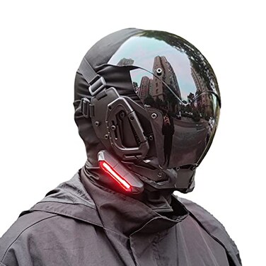 KYEDAY Punk Gothic Cyber Mask for MenTechwear mask Halloween Cosplay Costume Accessory with LED Light