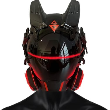 QAONIE Punk Mask for Adults Halloween Cosplay Mask Party Gift LED Light Up Cool Mens Costume Mask Helmet Red