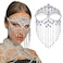 CCbodily Rhinestone Masquerade Mask for Women Crystal Face Chain Mask for WomenBlue