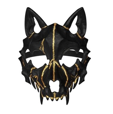 Joukavor Wolf Skull Mask Japanese Werewolf Skeleton Mask Black