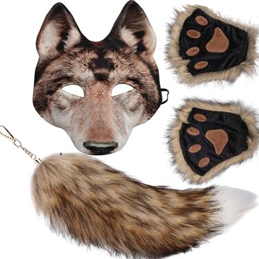 Valpeak Unleash Your Inner Wolf with Our Therian Wolf Mask Tail and Paw Setbrown wolf mask