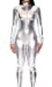 Forplay Womens Metallic Zip Front Mock Neck Catsuit Silver SmallMedium
