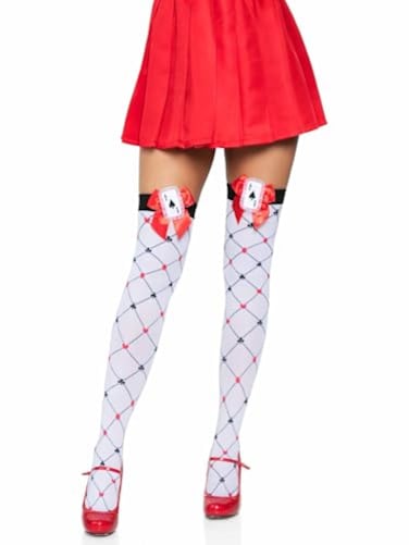 Leg Avenue Womens Woven Diamond Card Suit Thighs Highs WhiteRedBlack One Size