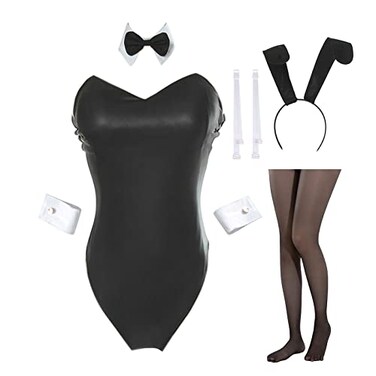 LTAKK Bunny Costume Women Bunny Suit Senpai Cosplay Outfit Halloween Bodysuit Lingerie Black Medium