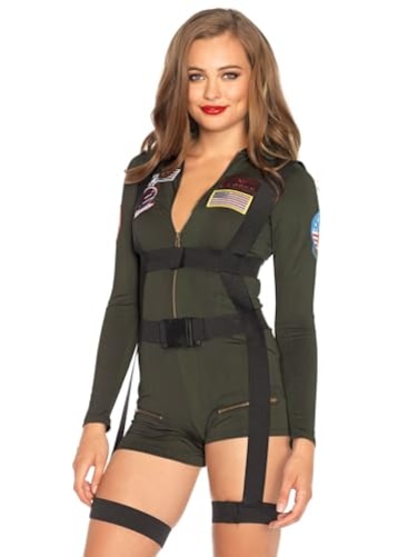 Leg Avenue Womens Licensed Top Gun Spandex Romper Costume SMALL Khaki