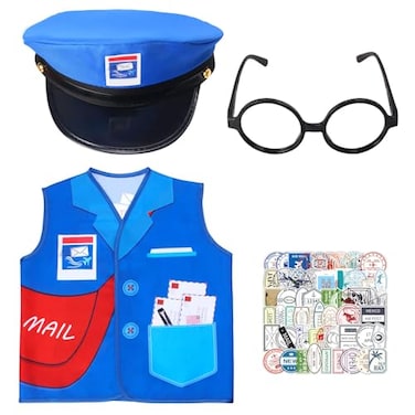 Keymall Mailman Costume With Postman Hat Mail Carrier Vest Postmark Sticker Glasses For Pretend Play Halloween Postal Costume Set B
