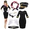 Xtinmee 7 Pcs Halloween Flight Attendant Costume Womens Pilot Captain Cosplay Accessories Pilot Hat Role OutfitsBlackM