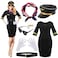 Xtinmee 7 Pcs Halloween Flight Attendant Costume Womens Pilot Captain Cosplay Accessories Pilot Hat Role OutfitsBlackM