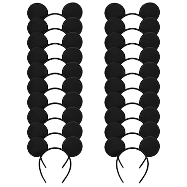 Swinnet 20 Pack Mouse Ears Solid Black ears Headband for Birthday Party Supplies and Mouse Themed costume Cosplay Decoration