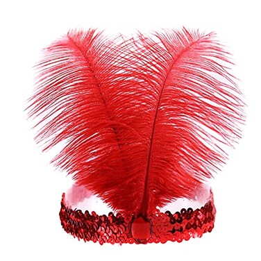 Mrotrida Sequins Feather Headpiece 1920s Carnival Party Event Vintage Headband Flapper Red