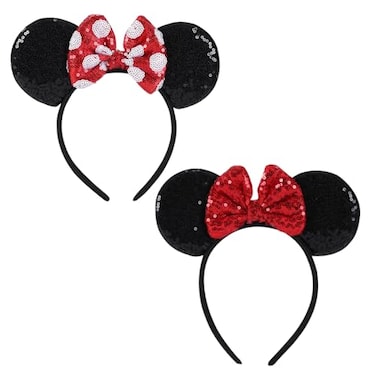 Twineek 2 Pcs Red Mouse Ears Sequin HeadbandsShiny Bows Headbands A Perfect Addition to Your Trip Essentials Accessories for Women Grils Princess Decoration Costume Cosplay
