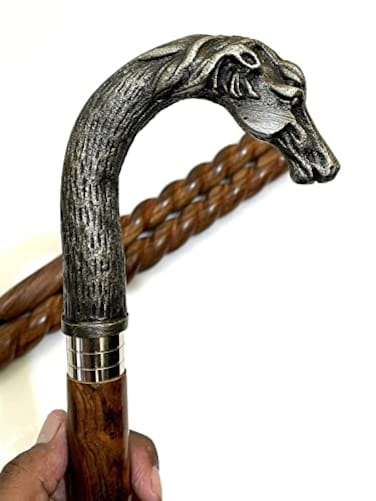 ANTIQUE HANDICRAFT HUB Brass Horse Style Head Handle Vintage Wooden Walking Stick Victorian Handmade Cane Best Gift