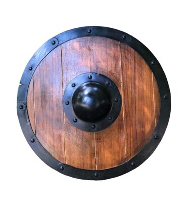 NauticalMart Renaissance Armor Viking Shield Brown Full Size Replica Shield Wooden Shield Decorative Shield Battle Ready Fantasy Cosplay LARP Reenactment Halloween Costume
