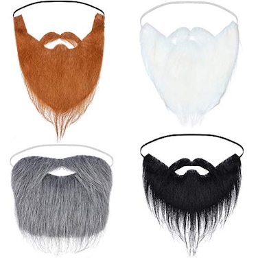 WILLBOND 4 Pieces Fake Beards Long False Beards Funny Fake Mustache WhiskerBlack White Brown Grey