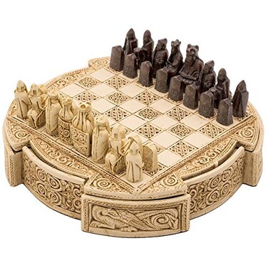 The Regency Chess Company Isle of Lewis Compact Celtic Chess Set 9 Inches in Cream
