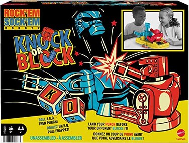 Mattel Games Rock Em Sock Em Robots Kids Game with Red Rocket Blue Bomber Fighters