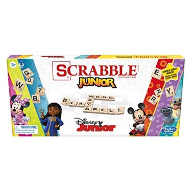 Hasbro Gaming Scrabble Junior Disney Junior Edition Board Game for Kids Double Sided Game Board Matching Word Game Back to School Gifts Ages 5