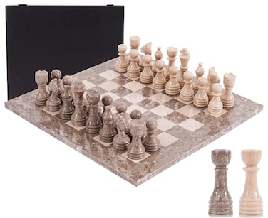 MARBLE RANGE Marble Chess Set for Adults 15 Handmade Oceanic Verona Board Game with 32 Chess Pieces 2 Extra Queens Storage Box Luxury Travel Game Elegant Home Dcor