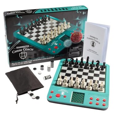 SCS Direct Electronic Chess Set for Kids Adults Grandmaster Game w Smart Computer Teaching Coach 100 Preset Lessons Beginner to Expert 12 Modes 30 Skill Levels Why Button 8 Bonus Games Inc Checkers