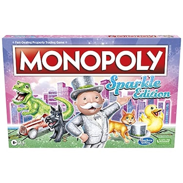 Monopoly Hasbro Gaming Sparkle Edition Board Game Family Games with Glittery Tokens Pearlescent Dice Sparkly Look