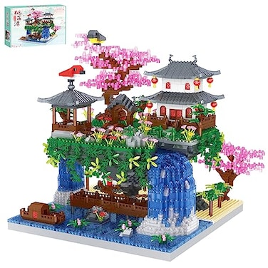 SAMYBLOCKS 3600PCS Micro Mini Blocks Peach Blossom Pond Bonsai Tree KitTraditional Architecture Building BlocksExquisite Cherry Bonsai Tree Kit Gift for 14 Kids Or Adults