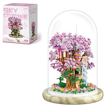 Insgen Cherry Blossom Bonsai Tree House Building Flowers Set for Adults 1382 Pcs MicroParticle Ideas Sakura Tree Building Blocks Complete with String Lights Dust Cover and Wooden Base