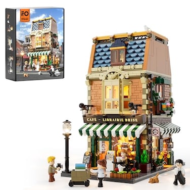 Funwhole BookCafe Lighting BuildingBricks Set City Town Coffee House LED Light Modular Construction Building Model Sets 1718 Pcs for Adults and Teen