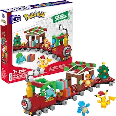Mega Brands MEGA Pokemon Action Figure Building Toys Holiday Train with 373 Pieces 4 Poseable Characters Gift Idea for Kids