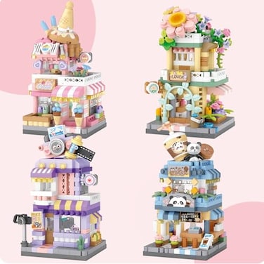 MEIEST 4 Mini City Shop Street View Building Blocks Model SetSimulation Architecture Collection Particle Construction Building Bricks ToyHome Decoration