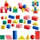 Deekin 70 Pcs Wood Geometric Solid Mini 3D Shapes Wooden Block Bulk for Teaching Classroom Manipulatives Elementary Shape Block for Geometry Math Kindergarten Preschool Learning Geometry