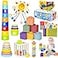 GJOF2YK 6 in 1 Montessori Toys for Babies Newborn Stacking Block Soft Infant Ring Shape Learning Sensory Bin Pull String Toy Tissue Box for Toddlers 18M 2 3 Year Old Boy Girl Gift