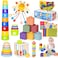 GJOF2YK 6 in 1 Montessori Toys for Babies Newborn Stacking Block Soft Infant Ring Shape Learning Sensory Bin Pull String Toy Tissue Box for Toddlers 18M 2 3 Year Old Boy Girl Gift