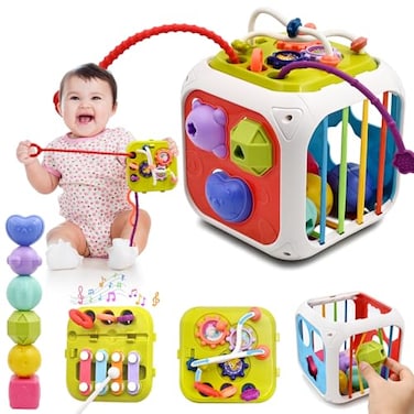 AiTuiTui Multifunction Baby Sensory Montessori Activity Cube Toys Shape Sorter Early Learning Educational Interactive Toys for Infant Toddlers Boy Girl Birthday Gifts Easter Basket Stuffers
